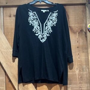 Chico's Black Tunic with White Floral Embroidery